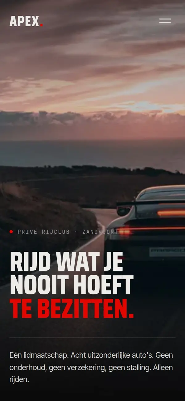 Home van Apex Automobile Club op een telefoon