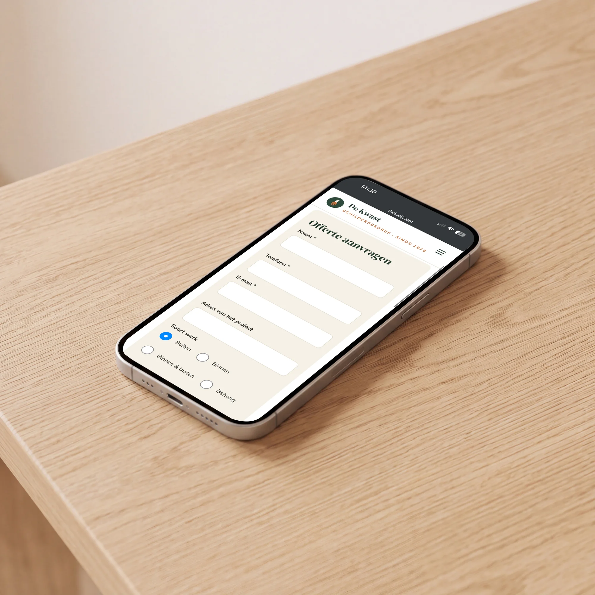 The quote request form of Schildersbedrijf De Kwast on an iPhone