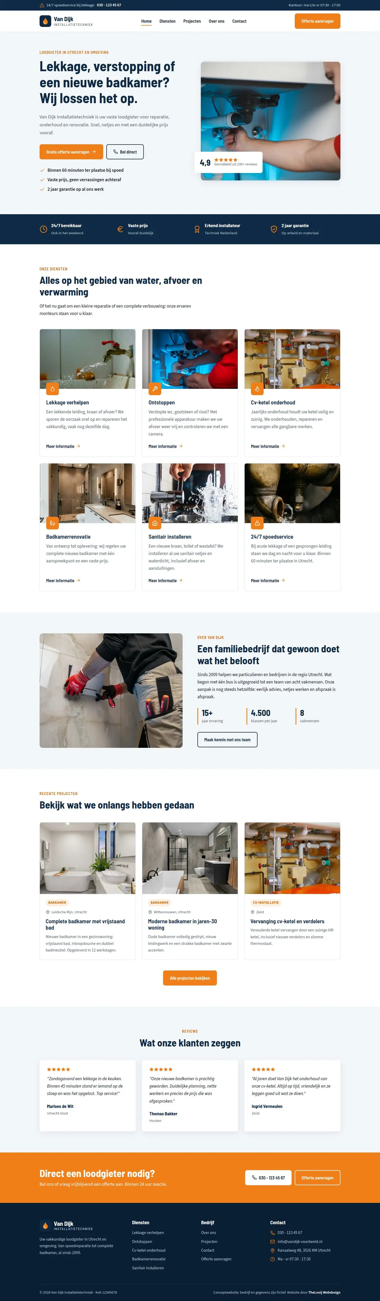 De volledige homepage van Van Dijk Installatietechniek op een laptop
