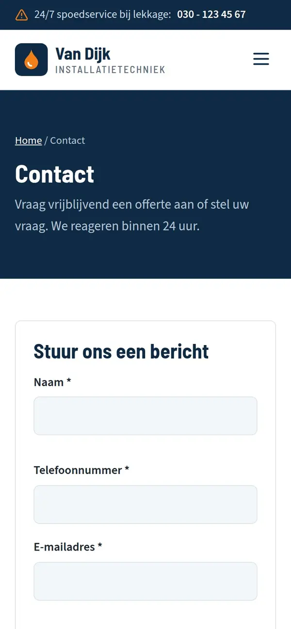 Contact van Van Dijk Installatietechniek op een telefoon