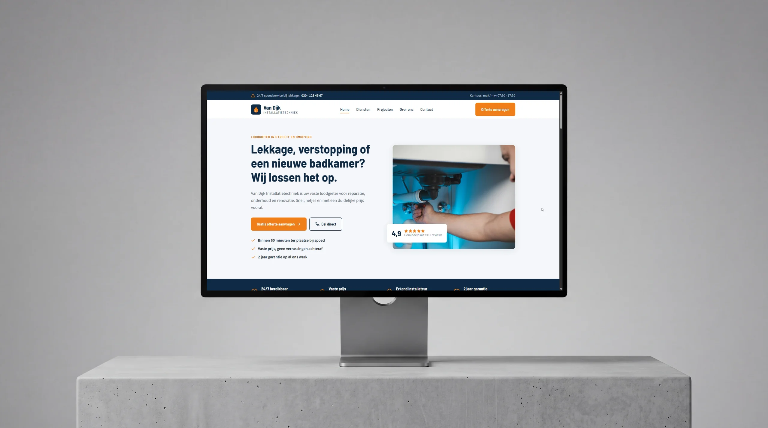 The homepage of Van Dijk Installatietechniek on an iMac