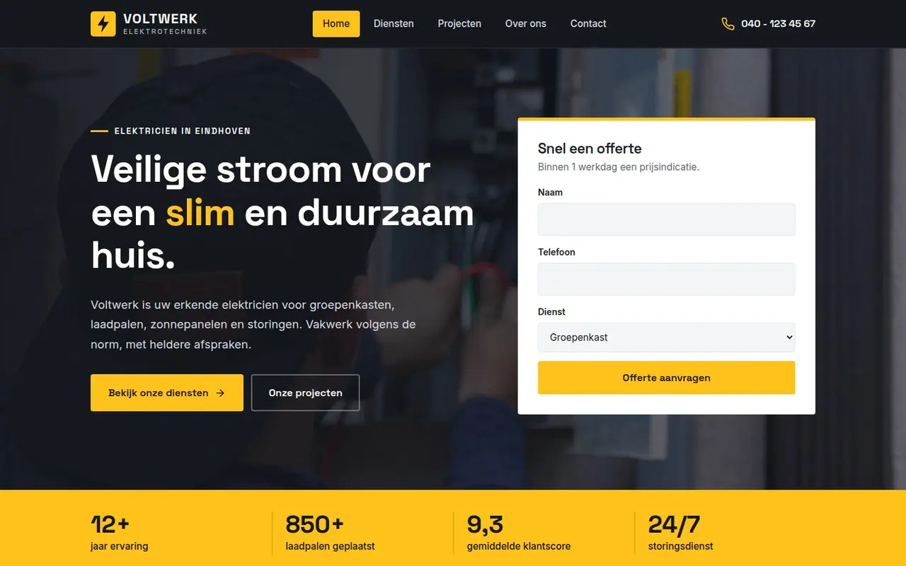 Homepage van Voltwerk Elektrotechniek